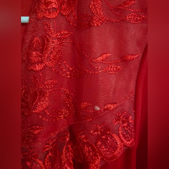 Wanlida Womens Red Sheer Lace Robe XXL Vintage Lingerie Romantic Boudoir 80s - Picture 5 of 8